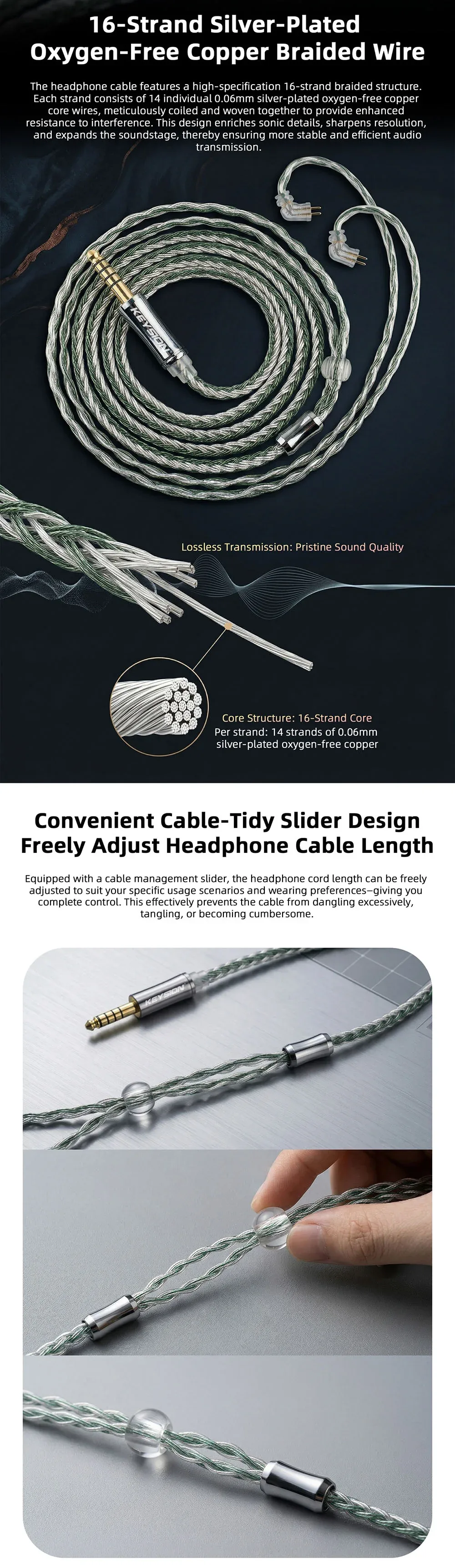 16-core Green-Silver Mixed Braided OFC HiFi Earphone Upgrade Cable 3
