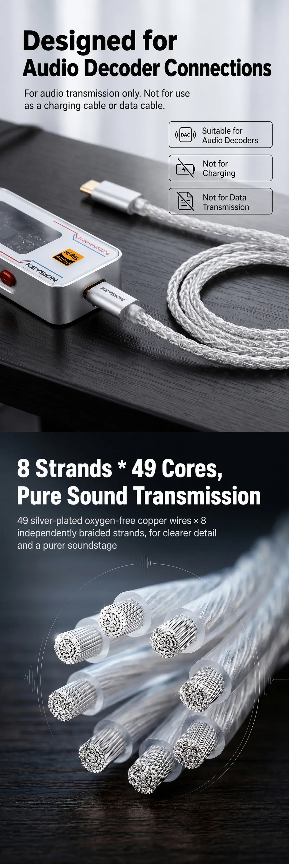 HiFi Dual Type C Silver-Plated OFC OTG Cable 2