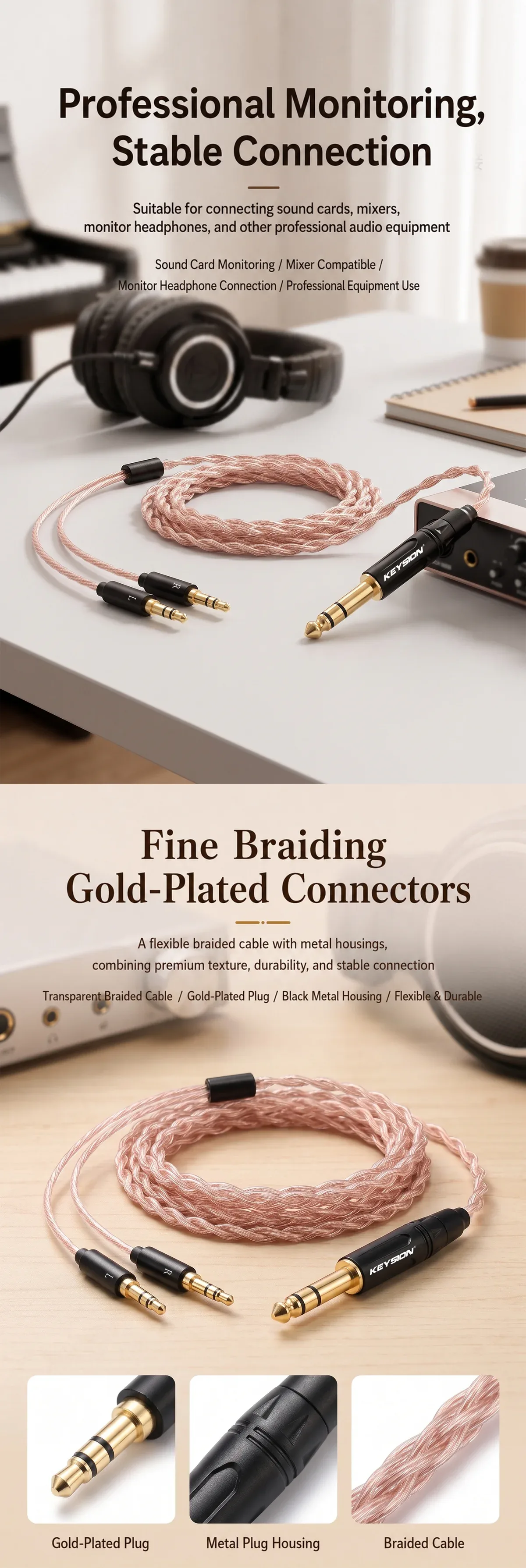 6.35mm Male to Dual 3.5mm Male HiFi Headphone Upgrade Cable 3