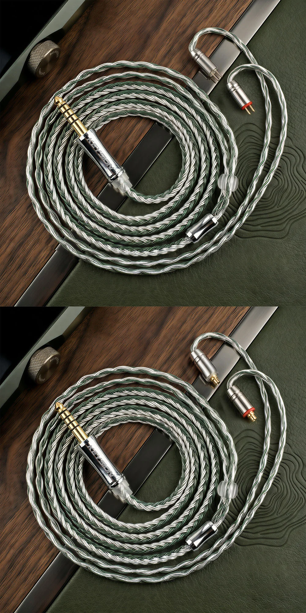 16-core Green-Silver Mixed Braided OFC HiFi Earphone Upgrade Cable 6
