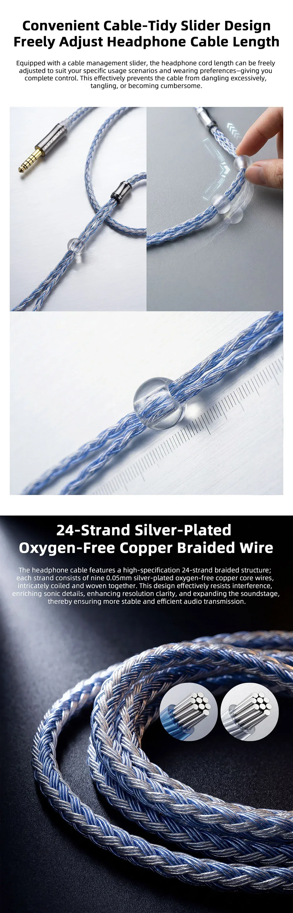 24-Core Blue-Silver Mixed Braided OFC HiFi Earphone Upgrade Cable 3