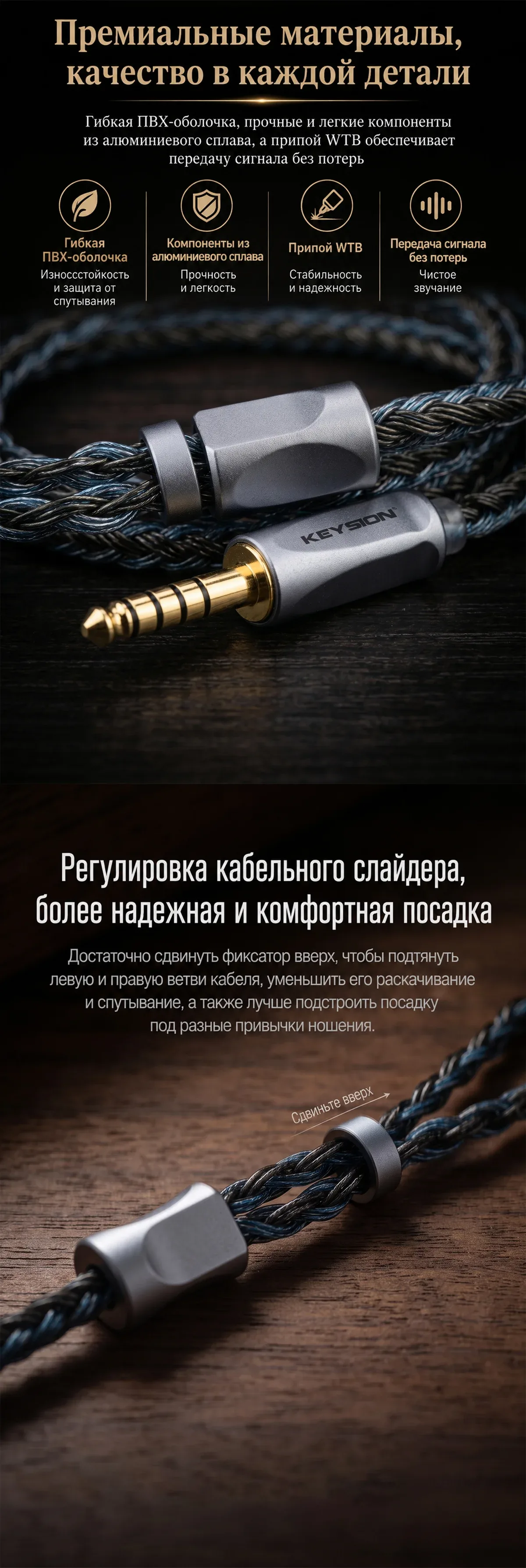 24-жильный сине-серый плетеный кабель из бескислородной меди 5N HiFi для наушников 7