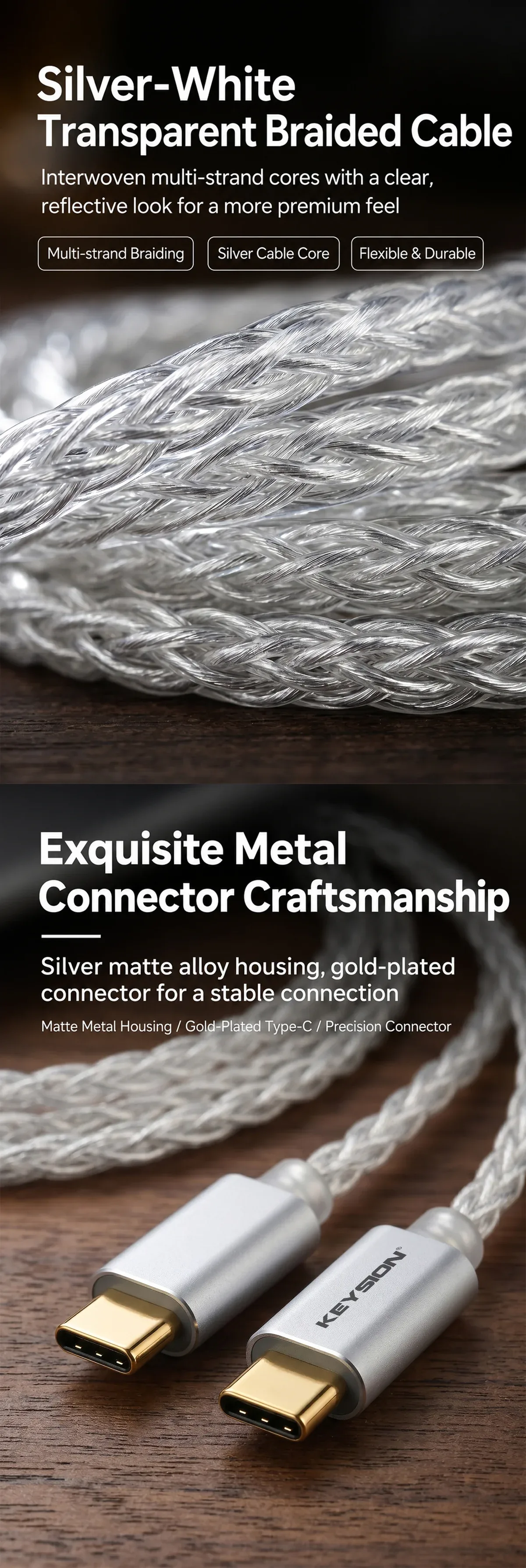 HiFi Dual Type C Silver-Plated OFC OTG Cable 3