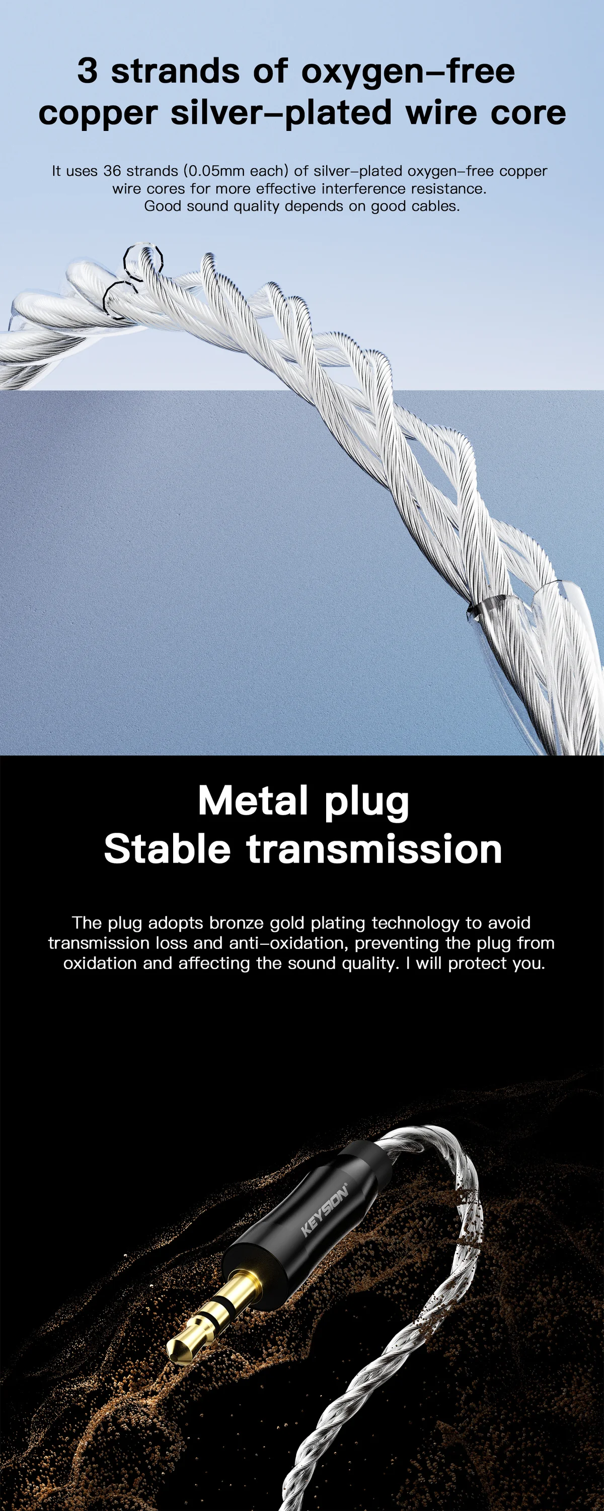 HiFi Silver-Plated OFC AUX Connection Cable 3