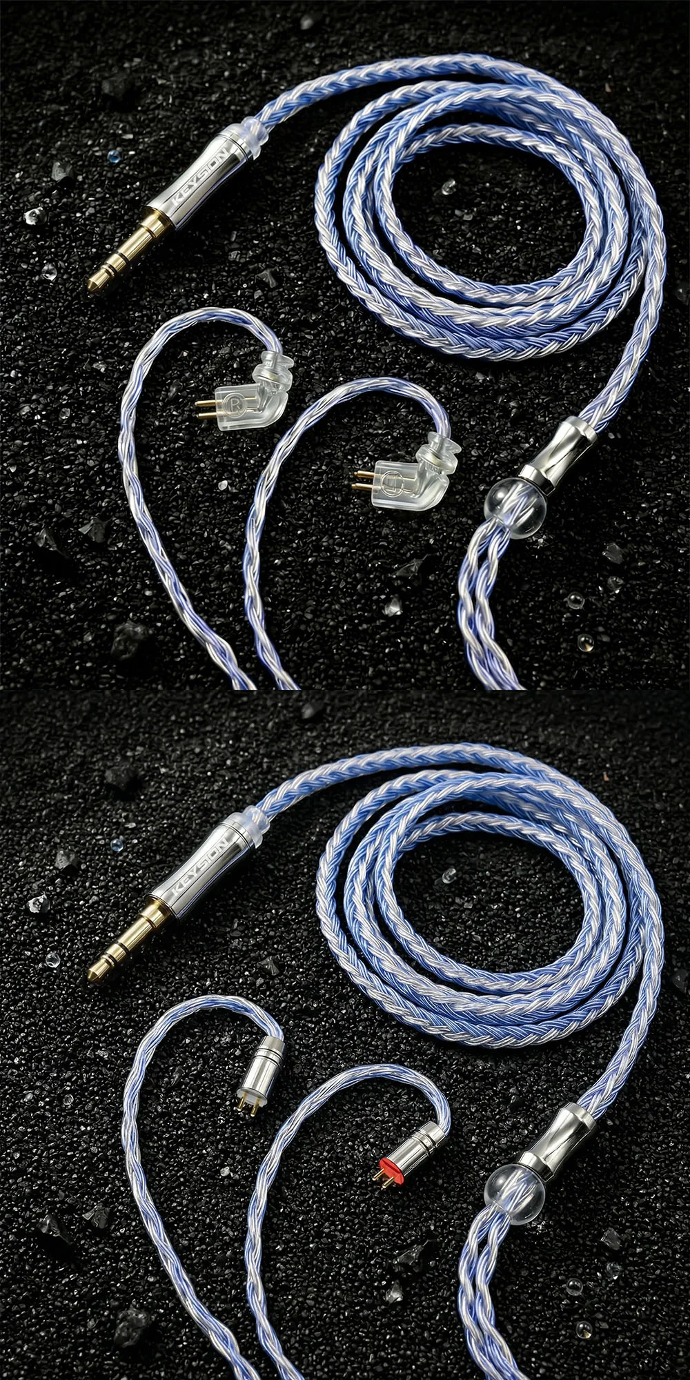 24-Core Blue-Silver Mixed Braided OFC HiFi Earphone Upgrade Cable 8