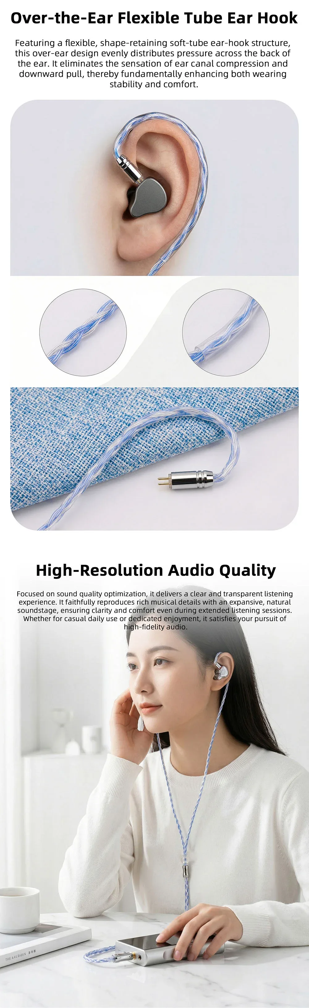 24-Core Blue-Silver Mixed Braided OFC HiFi Earphone Upgrade Cable 2