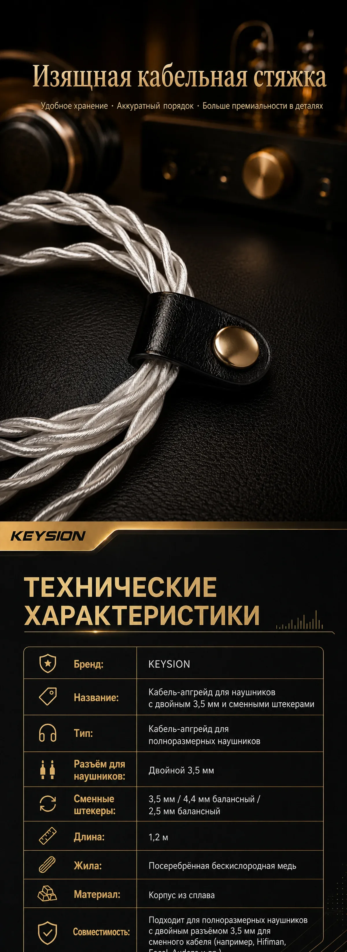 Комбинированный кабель для наушников HiFi (3-в-1) 5