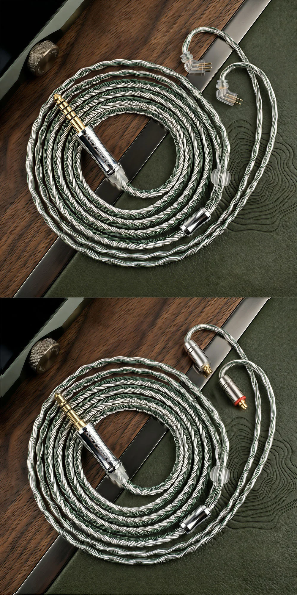 16-core Green-Silver Mixed Braided OFC HiFi Earphone Upgrade Cable 7
