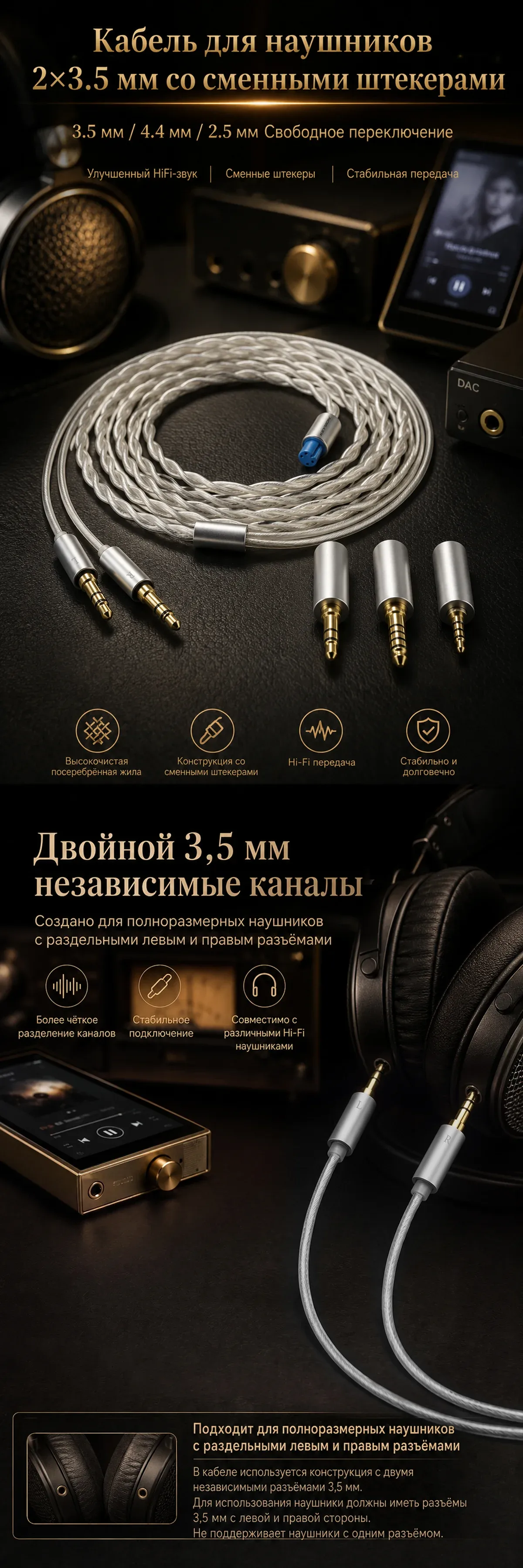 Комбинированный кабель для наушников HiFi (3-в-1) 1