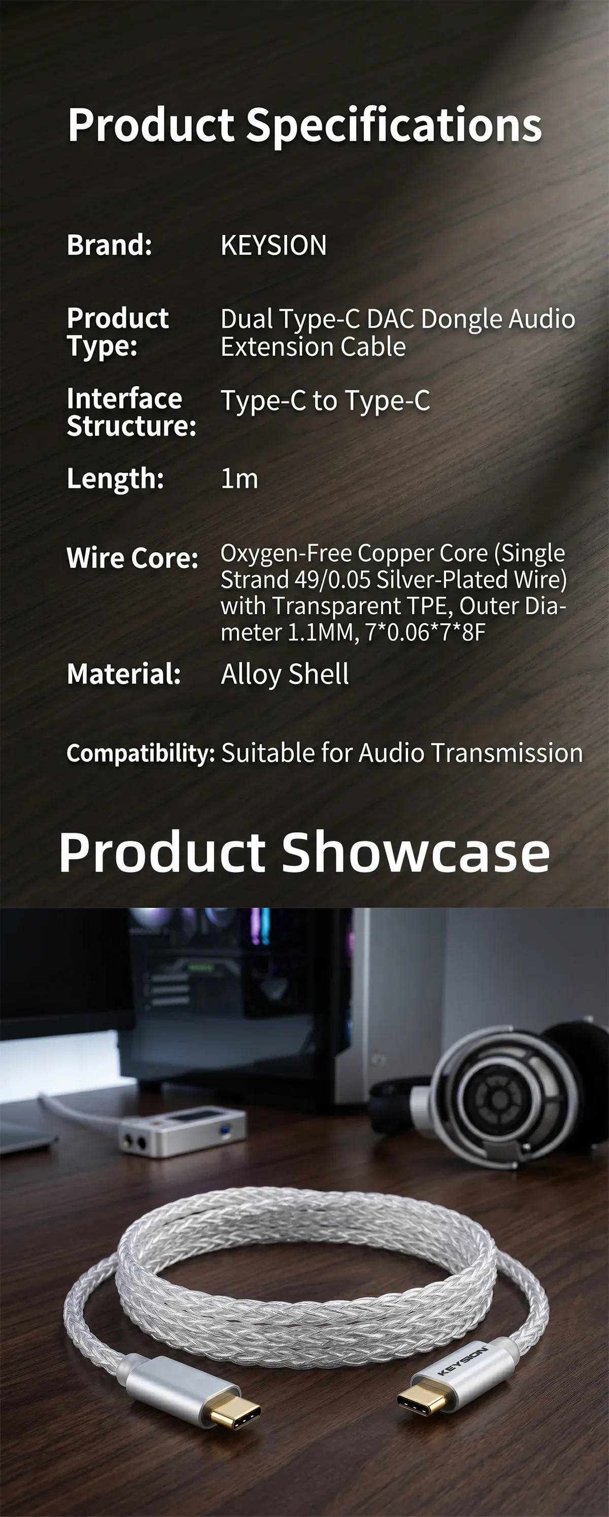 HiFi Dual Type C Silver-Plated OFC OTG Cable 6