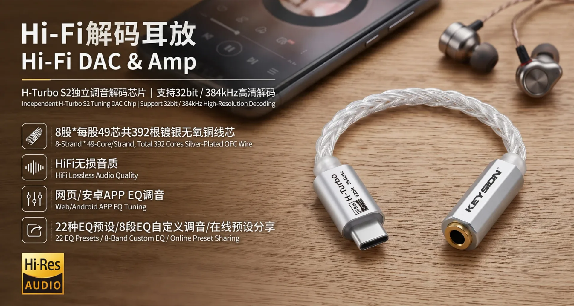 KEYSION PORTABLE HIFI DAC HEADPHONE AMPLIFIER (S2)
