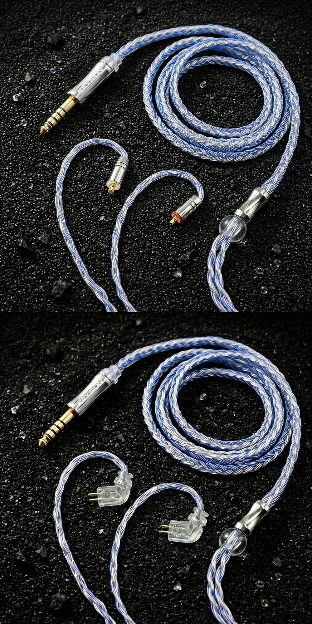 24-Core Blue-Silver Mixed Braided OFC HiFi Earphone Upgrade Cable 6