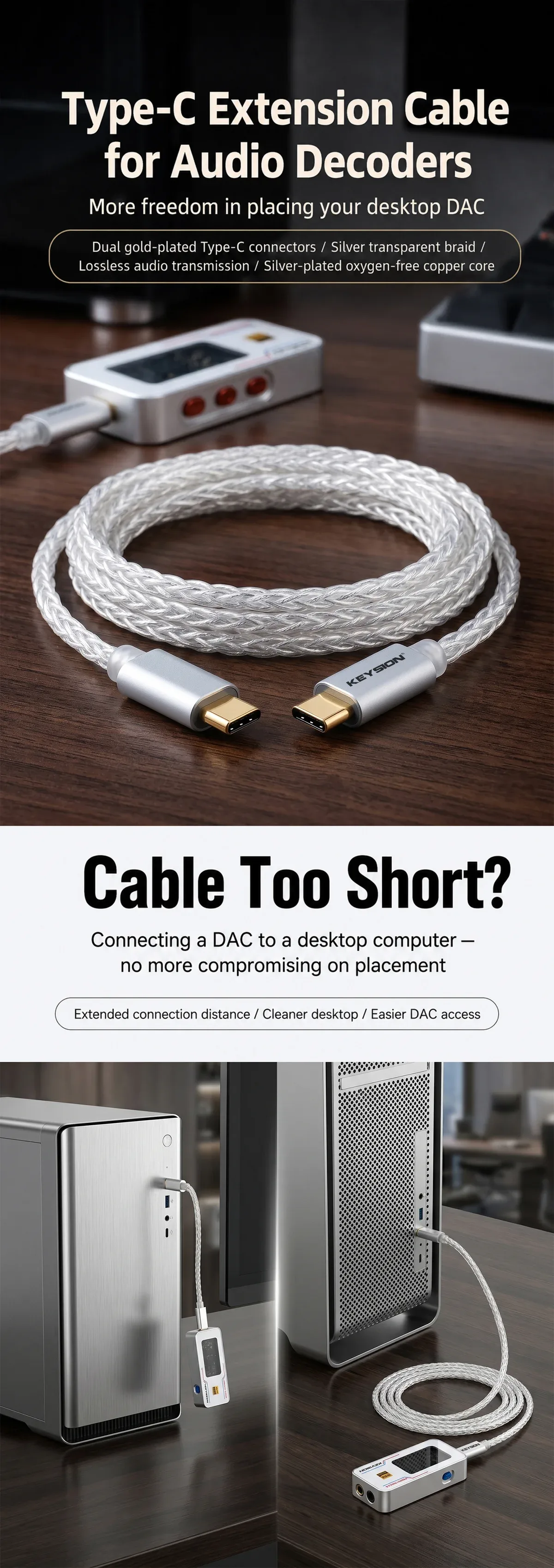 HiFi Dual Type C Silver-Plated OFC OTG Cable 1