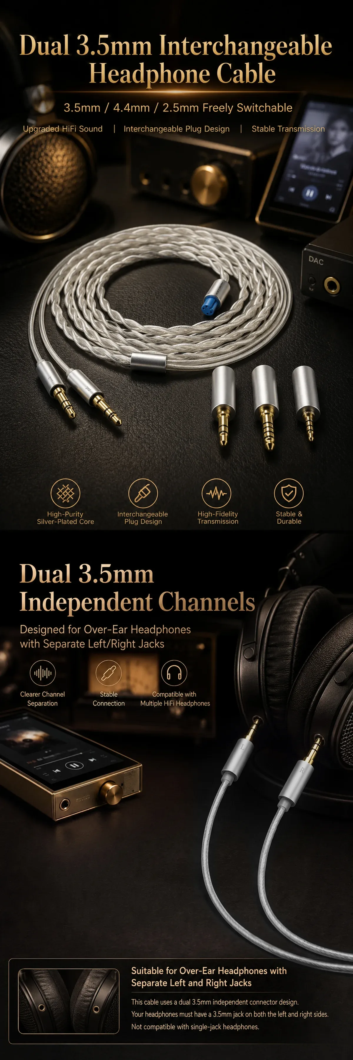 3-in-1 Headphone HiFi Upgrade Cable 1