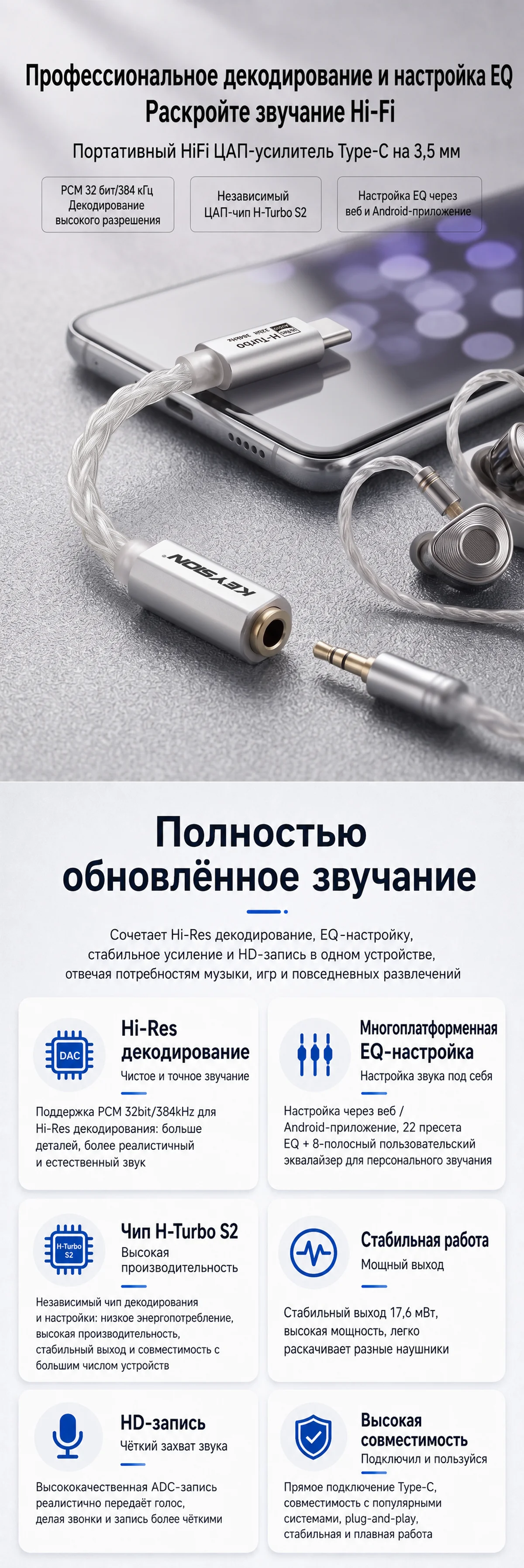 Портативный HiFi ЦАП усилитель для наушников (S2) 1